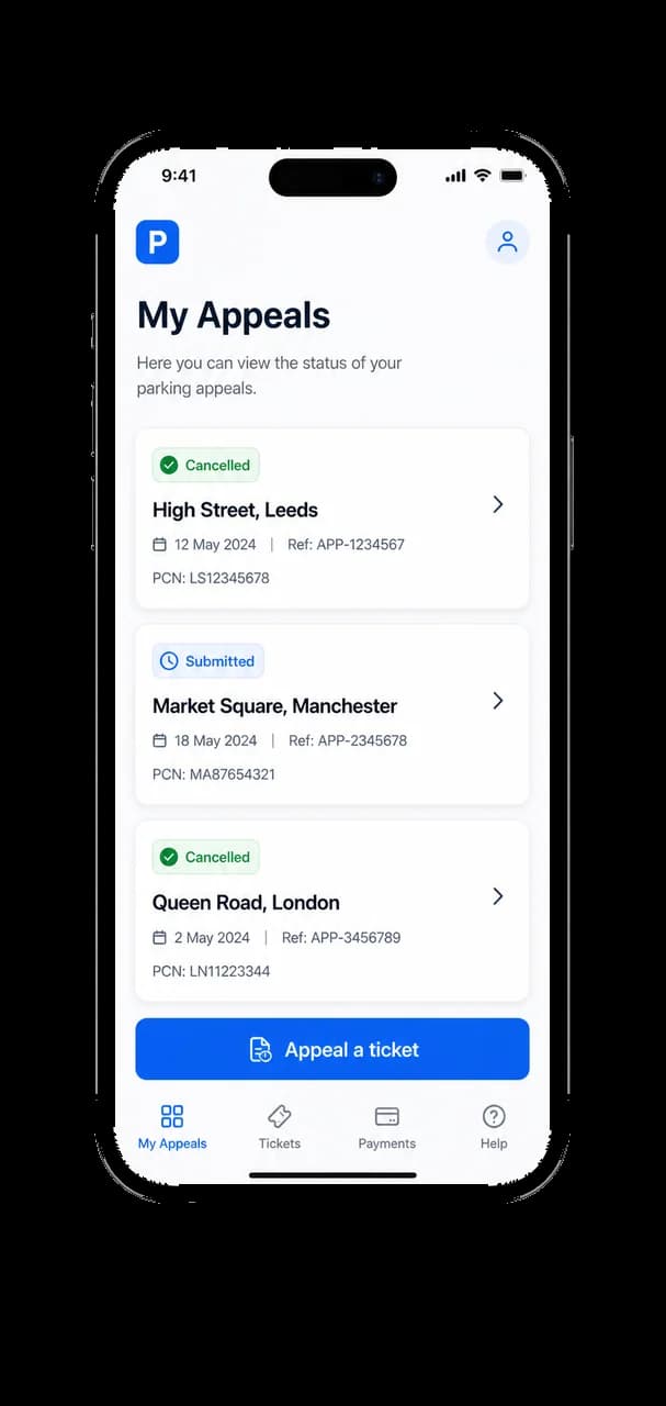 The AppealGo app showing parking appeals marked cancelled