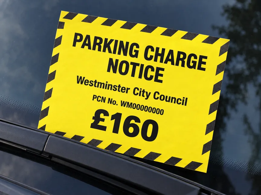Photo of a Westminster parking charge notice on a windscreen